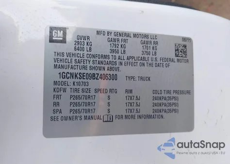 2011 Chevrolet Silverado 1500 Lt из США, поврежденный, VIN 1GCNKSE09BZ406300